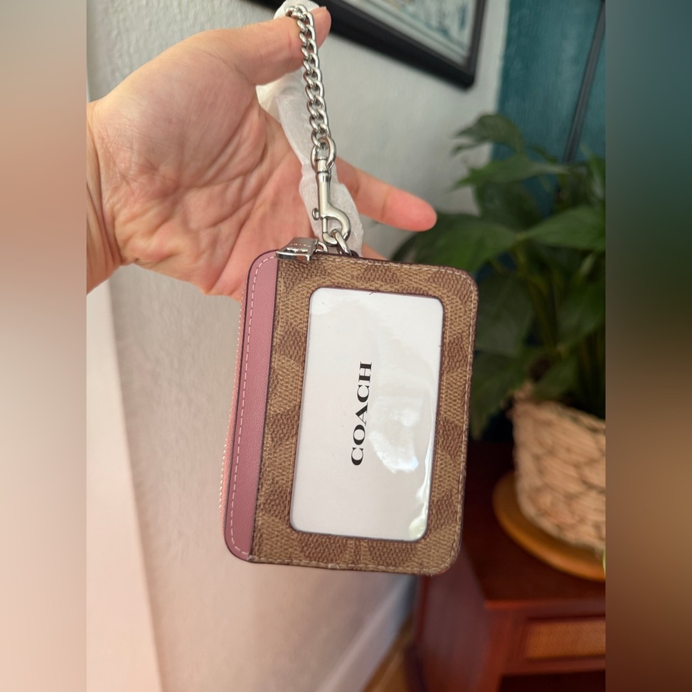 NWT Coach Zip Card Case In Signature Canvas - CW883 Silver/Tan/Dusty Pink $118 - Picture 9 of 14